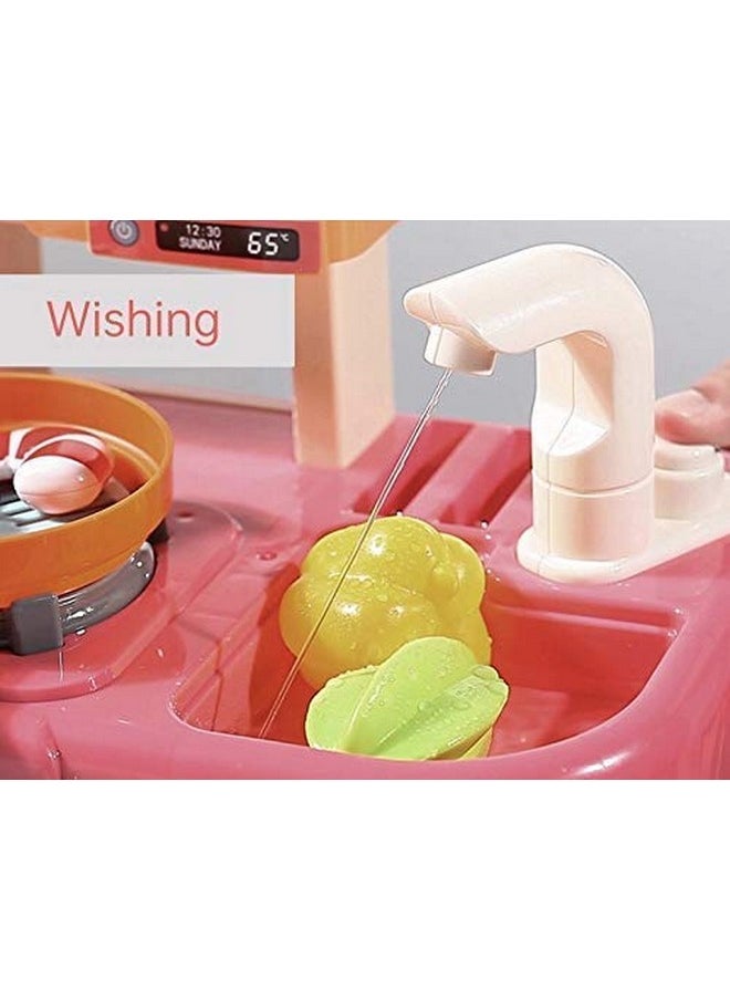 Black Sparrow Kids 42-Piece Kitchen Playset, with Realistic Lights & Sounds,Simulation of Spray, Play Sink with Running Water,Dessert Shelf Toy & Kitchen Accessories Set for 4 Year Old Girls
