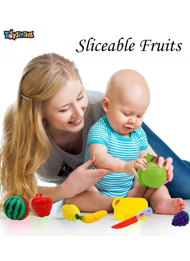 Toyshine Realistic Sliceable 6 Pcs Fruits Cutting Play Toy Set, Can Be Cut in 2 Parts (Light Weight)