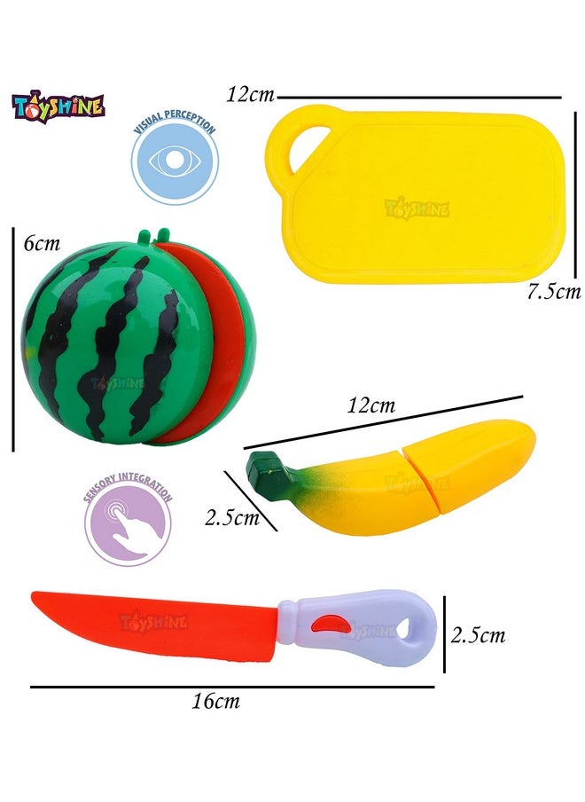 Toyshine Realistic Sliceable 6 Pcs Fruits Cutting Play Toy Set, Can Be Cut in 2 Parts (Light Weight)