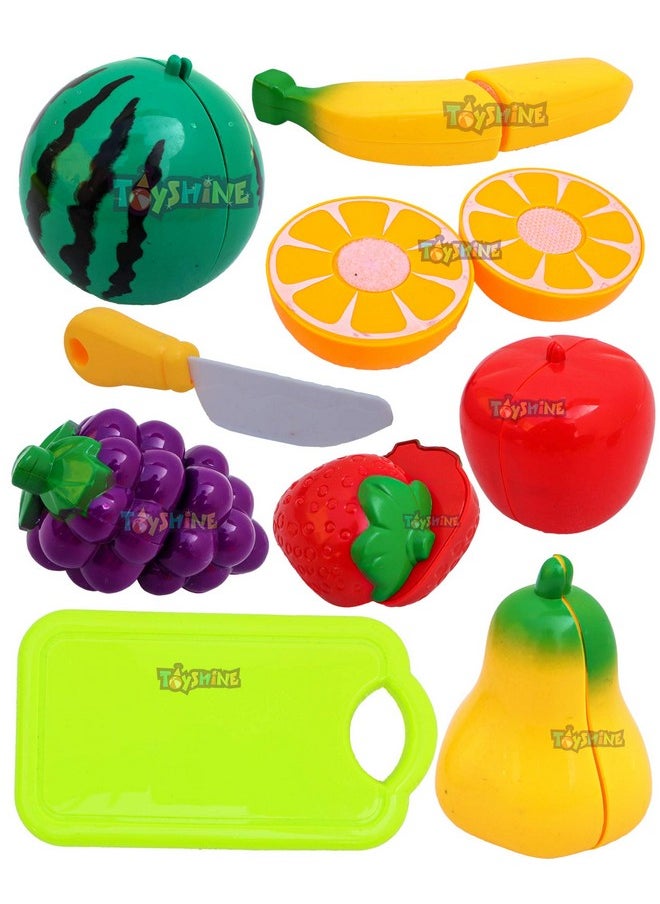 Toyshine Realistic Sliceable 7 Pcs Fruits Cutting Play Toy Set, Can Be Cut in 2 Parts, Assorted