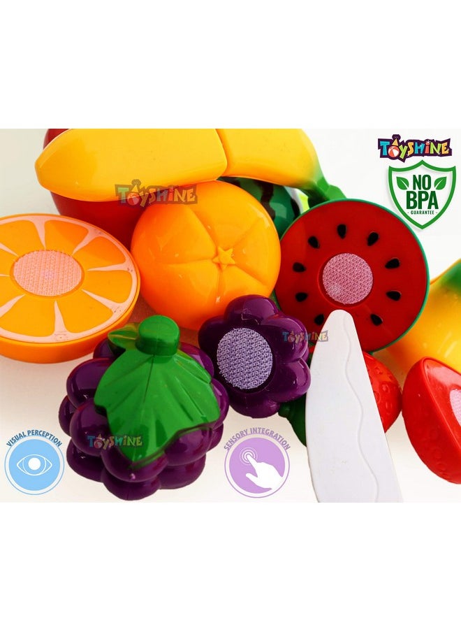 Toyshine Realistic Sliceable 7 Pcs Fruits Cutting Play Toy Set, Can Be Cut in 2 Parts, Assorted
