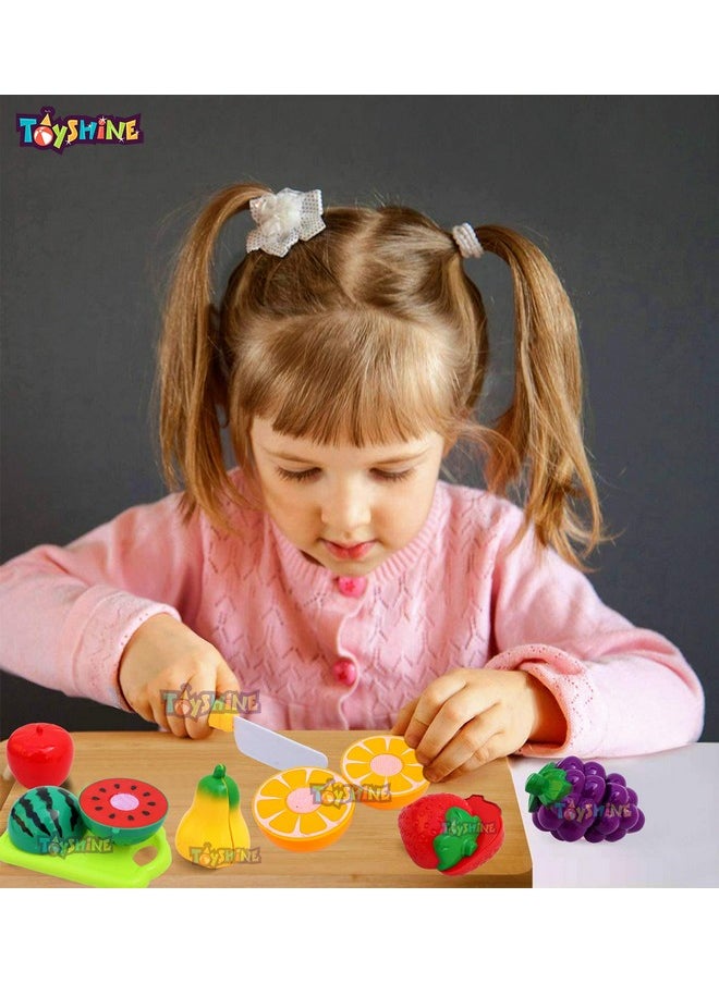 Toyshine Realistic Sliceable 7 Pcs Fruits Cutting Play Toy Set, Can Be Cut in 2 Parts, Assorted