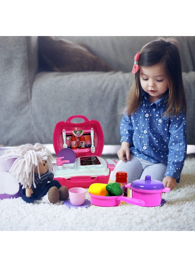 Skoodle Disney Junior Minnie Kid Chef Bring Along Kitchen Cooking Suitcase Set with Briefcase and Accessories for Kids (26 Pieces)