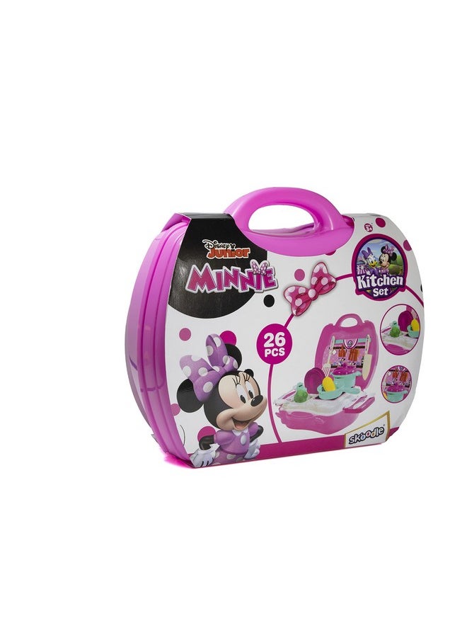 Skoodle Disney Junior Minnie Kid Chef Bring Along Kitchen Cooking Suitcase Set with Briefcase and Accessories for Kids (26 Pieces)