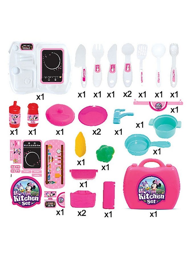 Skoodle Disney Junior Minnie Kid Chef Bring Along Kitchen Cooking Suitcase Set with Briefcase and Accessories for Kids (26 Pieces)
