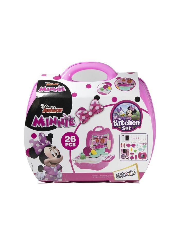 Skoodle Disney Junior Minnie Kid Chef Bring Along Kitchen Cooking Suitcase Set with Briefcase and Accessories for Kids (26 Pieces)
