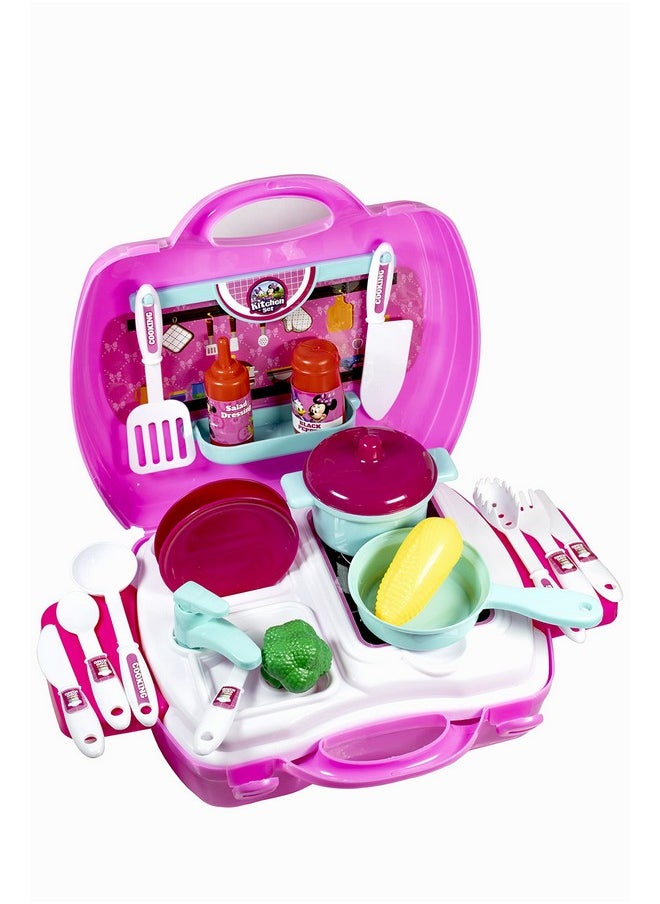 Skoodle Disney Junior Minnie Kid Chef Bring Along Kitchen Cooking Suitcase Set with Briefcase and Accessories for Kids (26 Pieces)