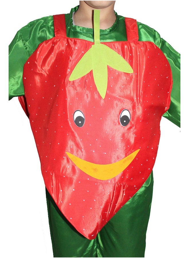 Kaku Fancy Dresses Polyester Strawberry Fruit Costume Cutout With Cap -Red-Green|3-8 Years|For Boys & Girls