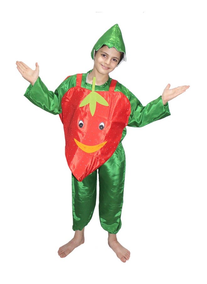 Kaku Fancy Dresses Polyester Strawberry Fruit Costume Cutout With Cap -Red-Green|3-8 Years|For Boys & Girls