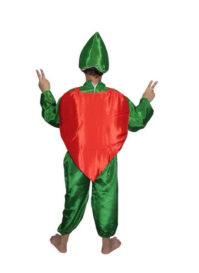 Kaku Fancy Dresses Polyester Strawberry Fruit Costume Cutout With Cap -Red-Green|3-8 Years|For Boys & Girls