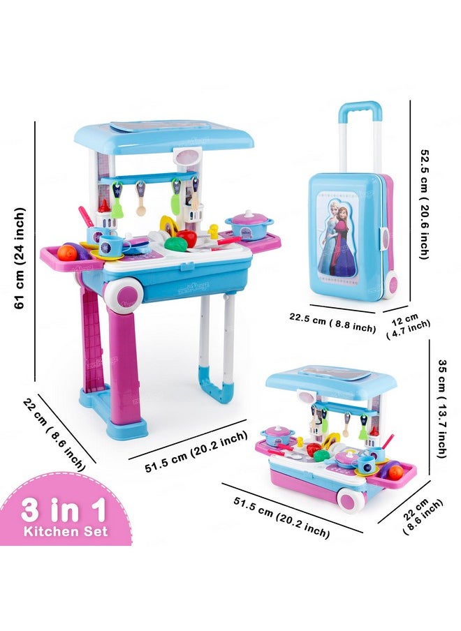 Zest 4 Toyz Kids Kitchen Playset with Cutlery Suitcase Cum Table Pretend Play Toy for Girls Boys Ages 3+