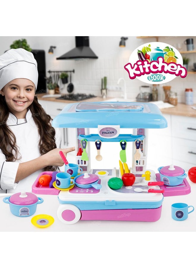 Zest 4 Toyz Kids Kitchen Playset with Cutlery Suitcase Cum Table Pretend Play Toy for Girls Boys Ages 3+