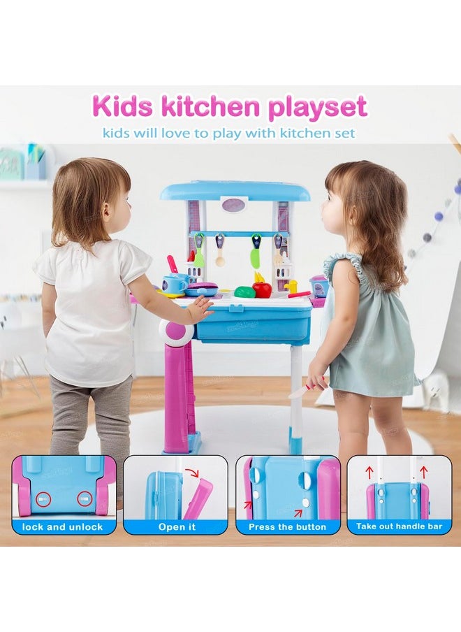 Zest 4 Toyz Kids Kitchen Playset with Cutlery Suitcase Cum Table Pretend Play Toy for Girls Boys Ages 3+