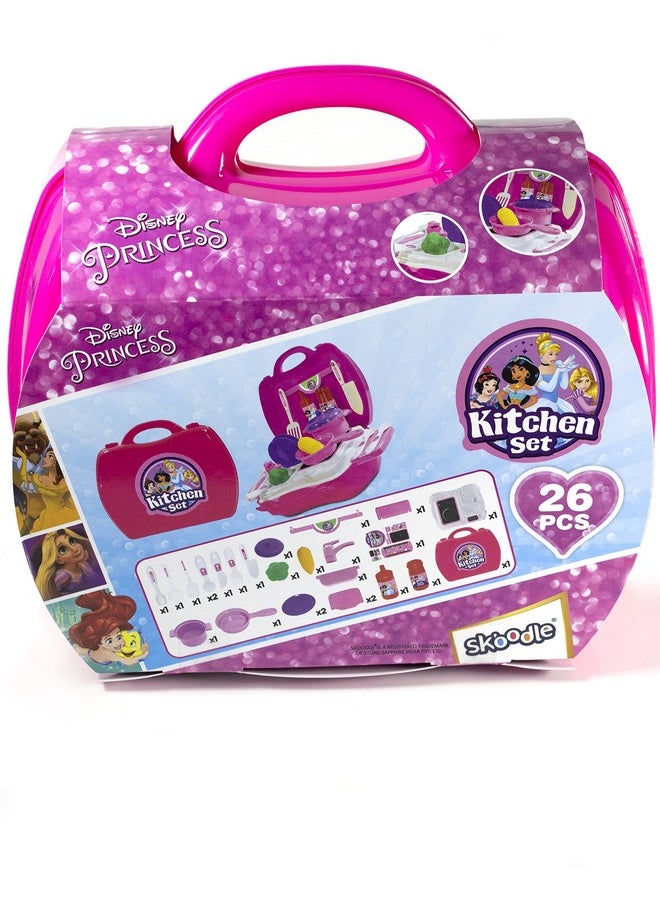 Skoodle Disney Princess Kid Chef Bring Along Kitchen Cooking Suitcase Set with Briefcase and Accessories for Kids (26 Pieces )