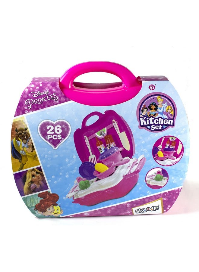 Skoodle Disney Princess Kid Chef Bring Along Kitchen Cooking Suitcase Set with Briefcase and Accessories for Kids (26 Pieces )