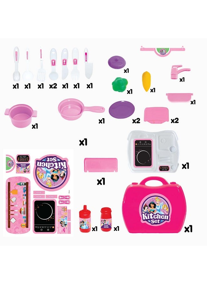 Skoodle Disney Princess Kid Chef Bring Along Kitchen Cooking Suitcase Set with Briefcase and Accessories for Kids (26 Pieces )