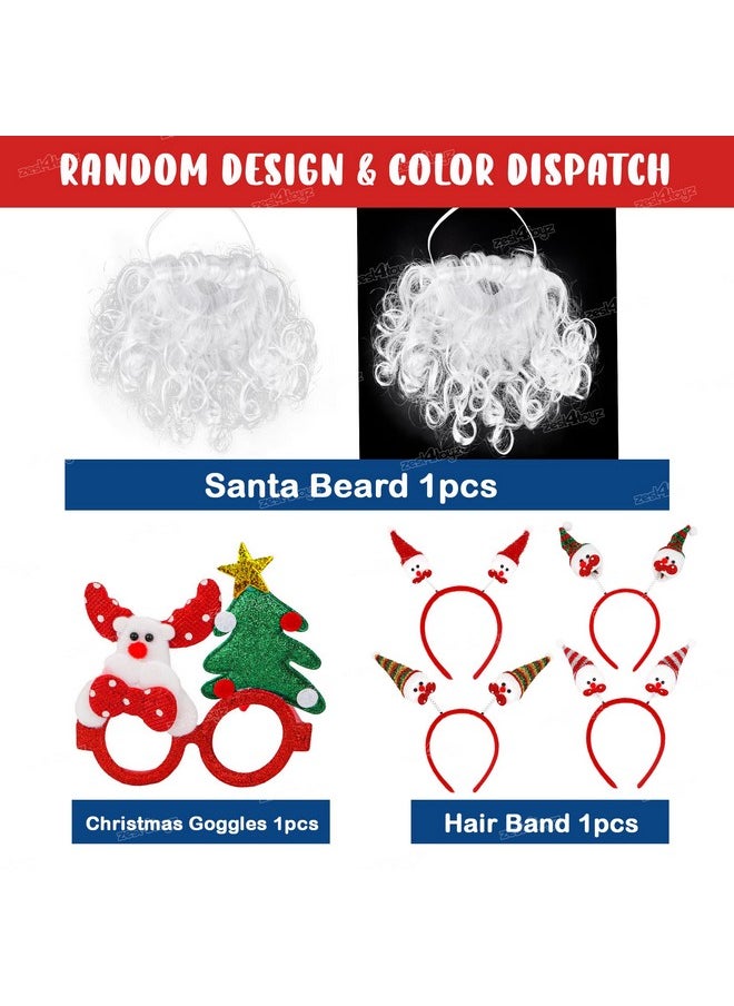 Zest 4 Toyz Christmas Party 1 Eyeglasses Frame and 1 Headbands with 1 Beard Costume Accessories for Teens Adults Christmas Decoration (Pack of 3)