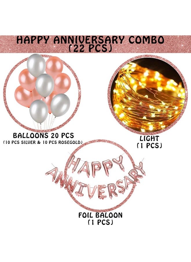 Party Propz Happy Anniversary Decoration Kit - 22pcs Happy Anniversary Decoration | Happy Anniversary Banner (cardstock) | Wedding Anniversary Decoration Items | Marriage Anniversary Decoration Items