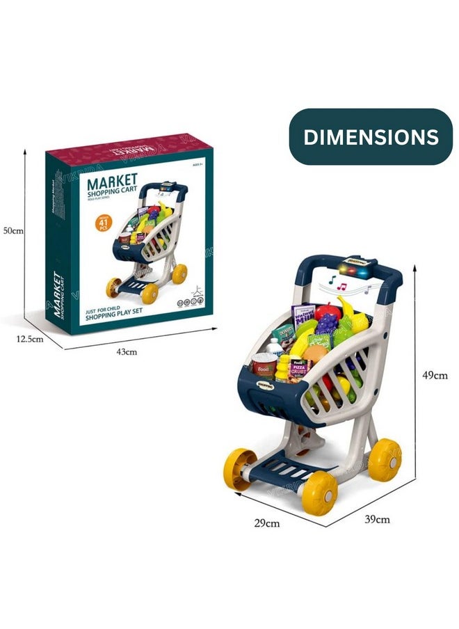 VikriDA 41 Food Fruit Vegetables - Shopping Groceries Cart Trolley For Kids | Pretend Play, Educational Toy Playset - Shopping Cart Trolley For Kids, Maroon