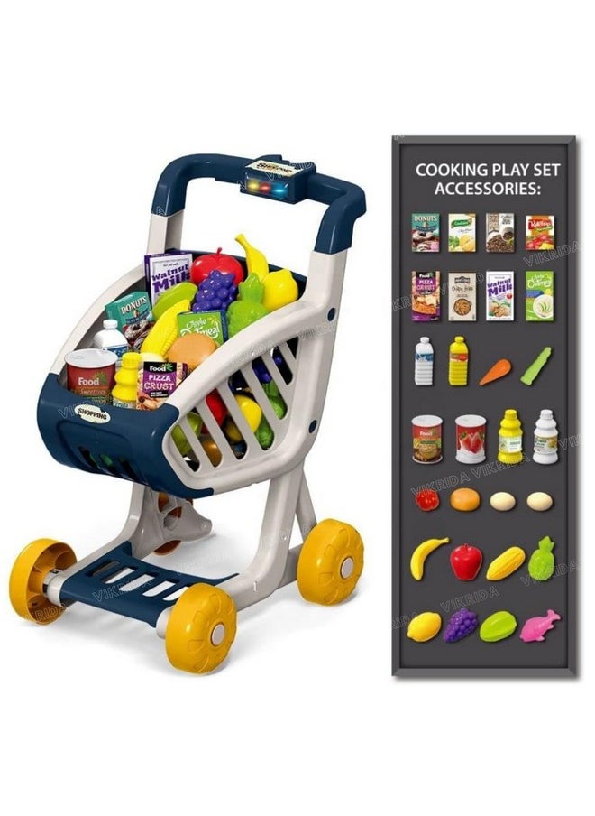 VikriDA 41 Food Fruit Vegetables - Shopping Groceries Cart Trolley For Kids | Pretend Play, Educational Toy Playset - Shopping Cart Trolley For Kids, Maroon