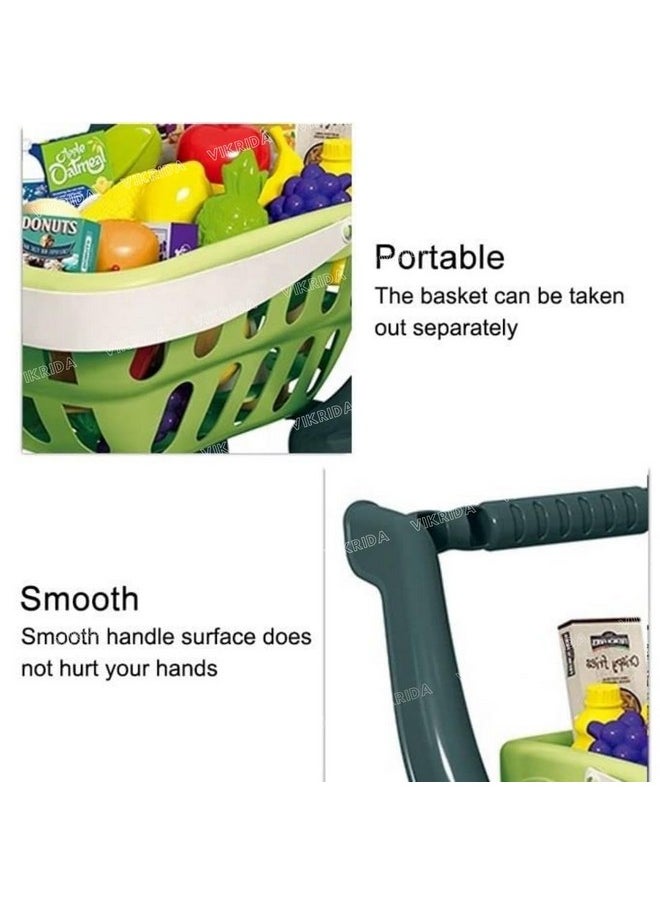 VikriDA 41 Food Fruit Vegetables - Shopping Groceries Cart Trolley For Kids | Pretend Play, Educational Toy Playset - Shopping Cart Trolley For Kids, Maroon