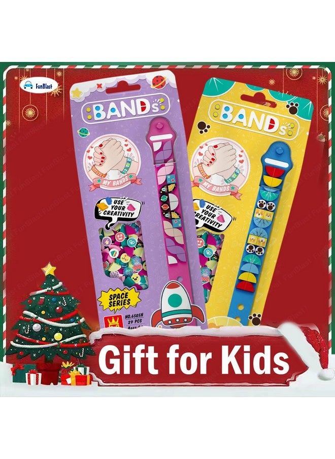 FunBlast Wrist Beads Band for Kids - Set of 2 Pcs DIY Creative Craft Bracelet Making Kit for Kids, Friendship Bands, Silicone Wristbands for Kids, Bracelet Bands for Birthday Gift (Space-Animal)
