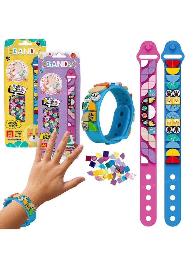 FunBlast Wrist Beads Band for Kids - Set of 2 Pcs DIY Creative Craft Bracelet Making Kit for Kids, Friendship Bands, Silicone Wristbands for Kids, Bracelet Bands for Birthday Gift (Space-Animal)