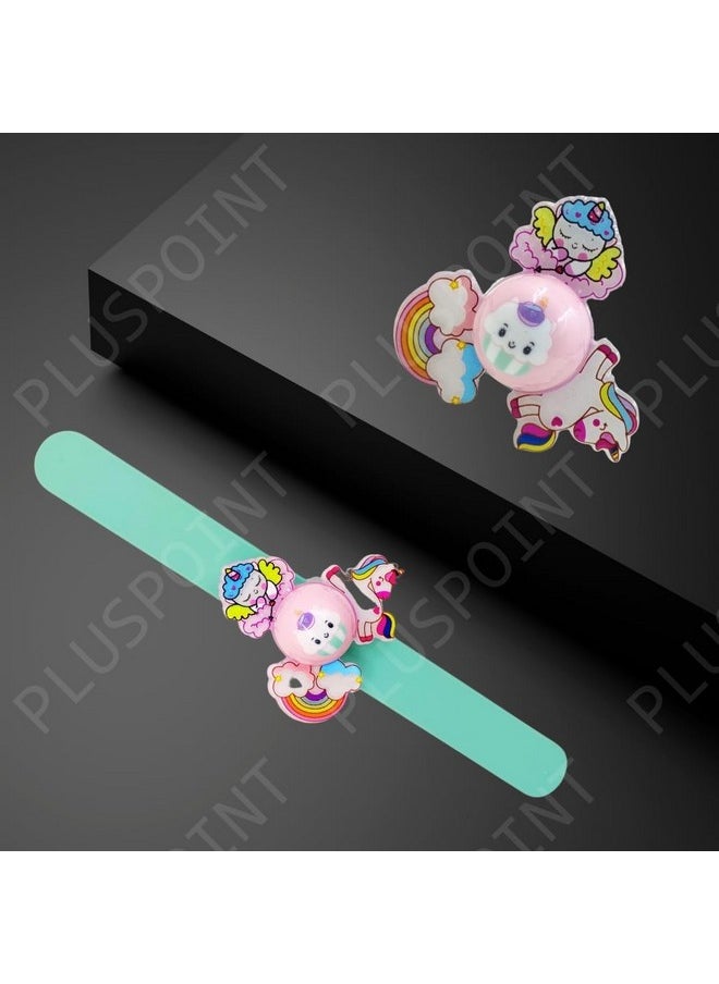 PLUSPOINT Unicorn Wrist Band for Girls 2 pack Green and purple Slap Band Cute Cartoon Bracelet Wrist Band with LED Light Up, Great Birthday Gift Toys for Kids Return Gift for Kids