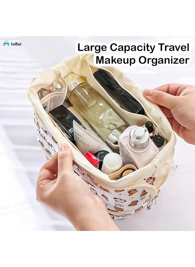 FunBlast Makeup Pouch - Portable Cosmetic Pouch, Large Capacity Travel Makeup Organizer, Cosmetic Brush Case for Women Toiletry Bag for Girls with Handle, Make up and Accessories Bag (Pouch-Capybara)