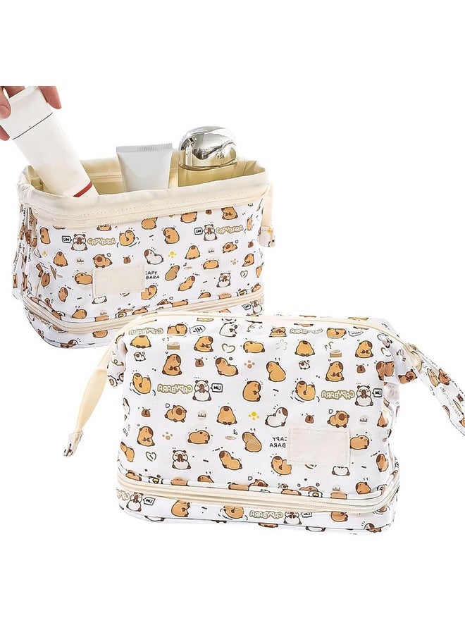 FunBlast Makeup Pouch - Portable Cosmetic Pouch, Large Capacity Travel Makeup Organizer, Cosmetic Brush Case for Women Toiletry Bag for Girls with Handle, Make up and Accessories Bag (Pouch-Capybara)