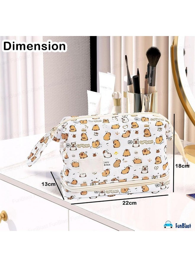 FunBlast Makeup Pouch - Portable Cosmetic Pouch, Large Capacity Travel Makeup Organizer, Cosmetic Brush Case for Women Toiletry Bag for Girls with Handle, Make up and Accessories Bag (Pouch-Capybara)