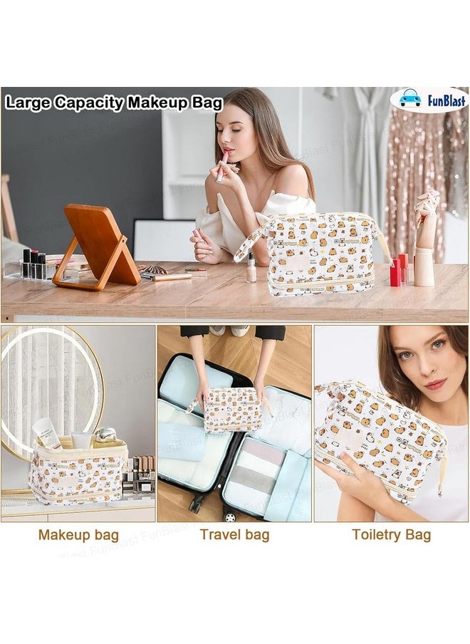 FunBlast Makeup Pouch - Portable Cosmetic Pouch, Large Capacity Travel Makeup Organizer, Cosmetic Brush Case for Women Toiletry Bag for Girls with Handle, Make up and Accessories Bag (Pouch-Capybara)