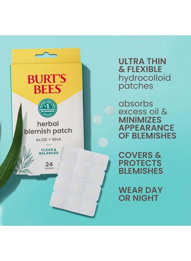 Burt's Bees Herbal Blemish Patch With Fermented Willow Bark Extract and Soothing Aloe, Clear and Balanced Spot Treatment for Pimples, 100 Percent Natural Origin Skin Care, 24 ct. Package