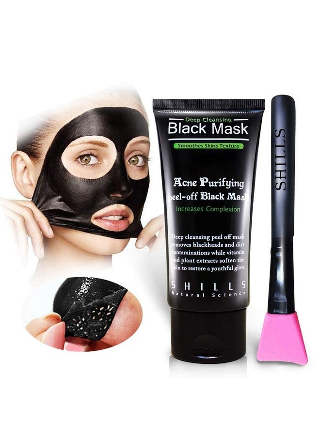 SHILLS Charcoal Face Mask, Peel Off Mask, Charcoal Mask, Peel Off Mask, Deep Cleansing, Purifying, Activated Charcoal Mask with Brush