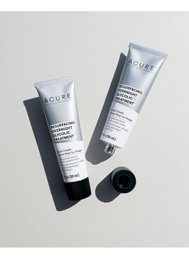 ACURE Resurfacing Overnight Glycolic Treatment - Night Dewy Glow Cream with Moonstone,True Unicorn Root, Glycolic & Lactic Acid Formula - Refines, Resurfaces and Improves Skin Tone & Texture - 1 Fl Oz