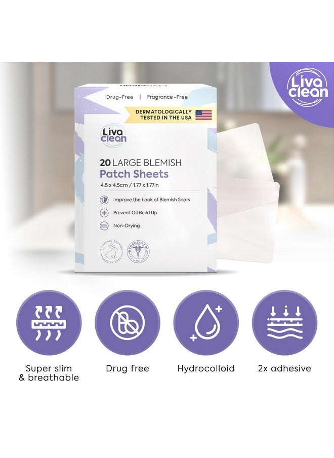 20 CT LivaClean Large Hydrocolloid Acne Patches - For Pore Spots Nose Face Cystic Pimple Zit Patch - Big Pimple Patches Hydrocolloid Bandages Strips Stickers Pimple Patch XL Large Acne Patch