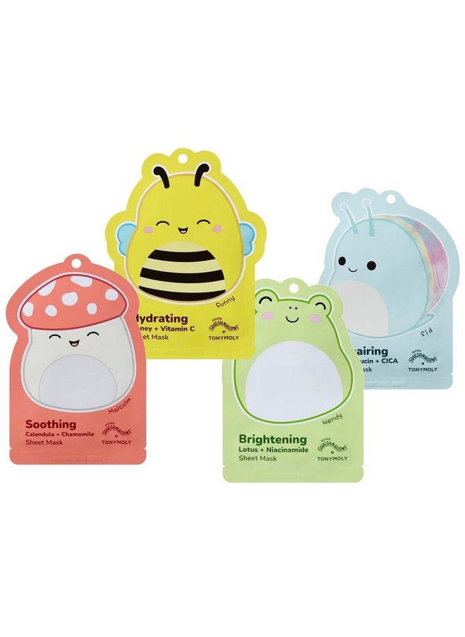 TONYMOLY x Squishmallows Facial Hydrating Sheet Mask Set, Soothe, Repair, Hydrate Skincare Variety 4 Pack