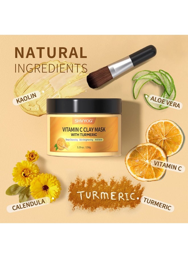 Vitamin C Face Mask with Kaolin Clay and Turmeric for Dark Spots, Dull Skin, Skincare Facial Mask for Controlling Oil and Refining Pores 5.29 Oz