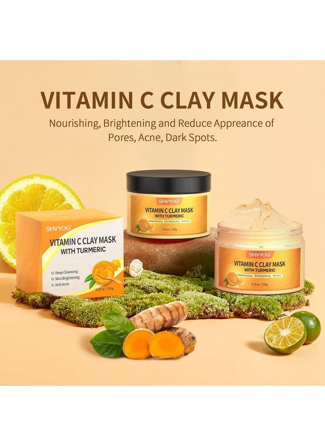 Vitamin C Face Mask with Kaolin Clay and Turmeric for Dark Spots, Dull Skin, Skincare Facial Mask for Controlling Oil and Refining Pores 5.29 Oz