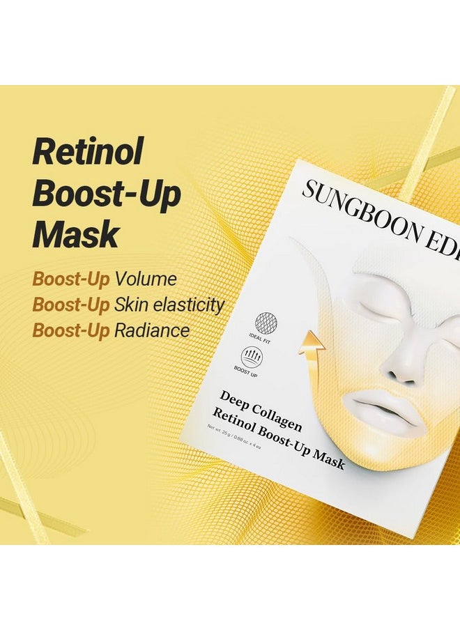 SUNGBOON EDITOR Deep Collagen Retinol Tension Boost Up Mask Set 4pcs | Face Tightening and Lifting Mask for V-Line | Smile Line & Forehead Wrinkles with Collagen & Retinol | Korean Skin Care
