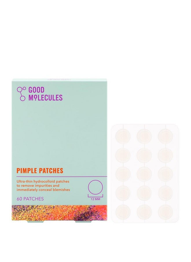 Good Molecules Pimple Patches (60 Patches) - Ultra-Thin Hydrocolloid Patches To Conceal Whiteheads, Blackheads And Blemishes, Target Ance and Impurities - Skin Care For Face With Cellulose And Pectin