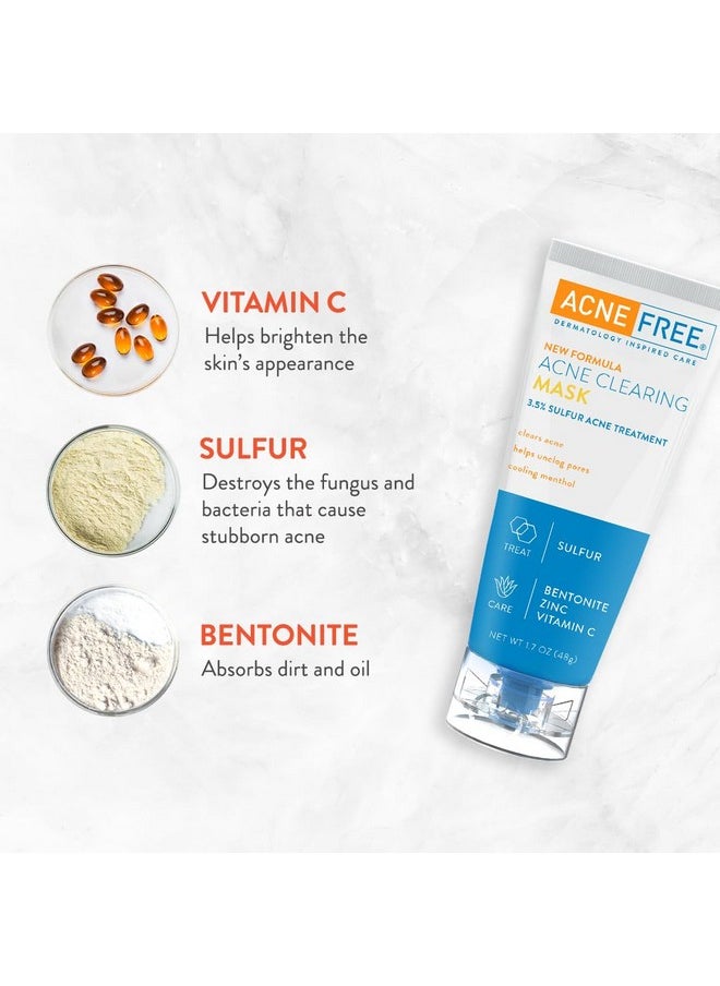 AcneFree Acne Clearing Mask, 3.5% Sulfur Acne Treatment, Absorbs Excess Oil and Unclogs Pores with Vitamin C, Bentonite, and Zinc, 1.7 Ounce