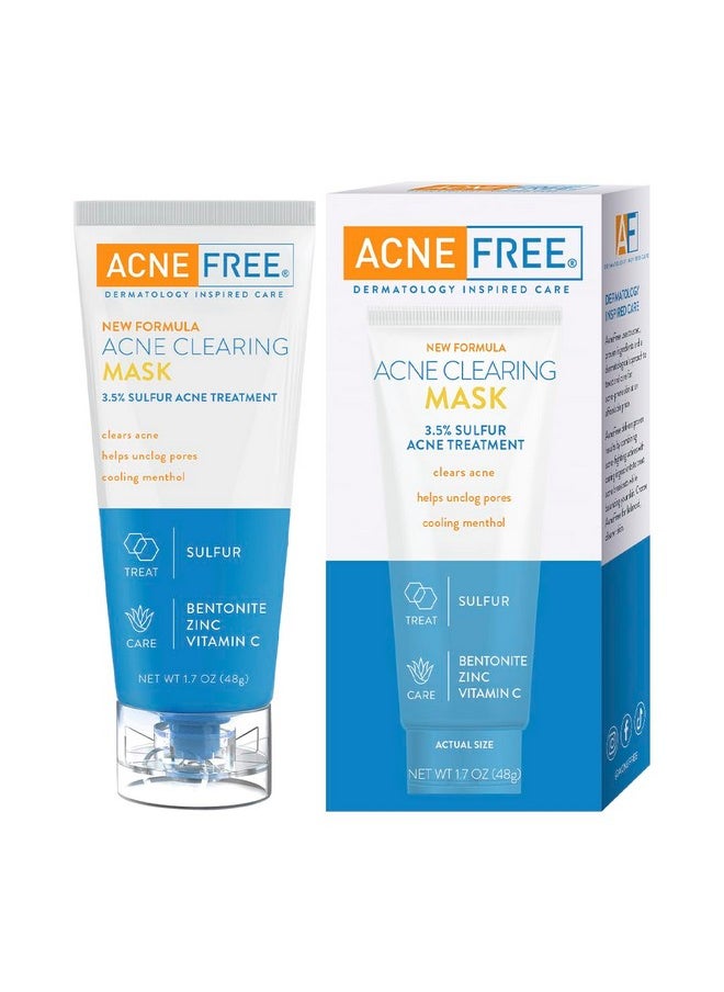 AcneFree Acne Clearing Mask, 3.5% Sulfur Acne Treatment, Absorbs Excess Oil and Unclogs Pores with Vitamin C, Bentonite, and Zinc, 1.7 Ounce
