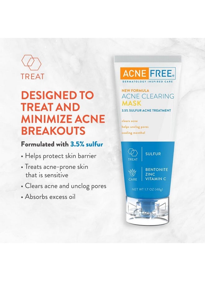 AcneFree Acne Clearing Mask, 3.5% Sulfur Acne Treatment, Absorbs Excess Oil and Unclogs Pores with Vitamin C, Bentonite, and Zinc, 1.7 Ounce