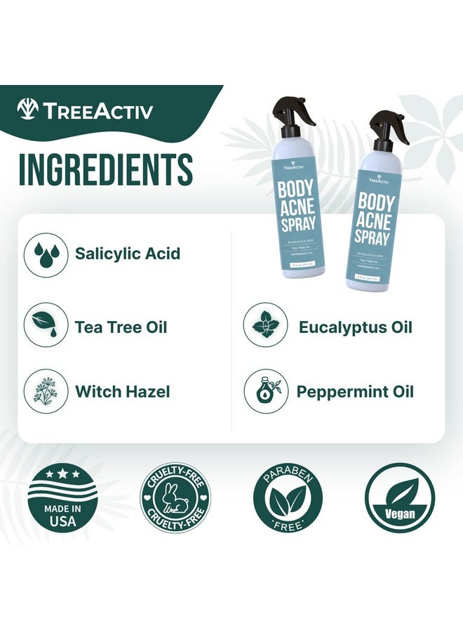 TreeActiv Body & Back Acne Treatment Original Formula, 8 fl oz, 2% Salicylic Acid Spray, Cystic Acne Treatment, Body Acne Spray, Chest, Shoulders & More, Bacne Spray for Teens & Adults