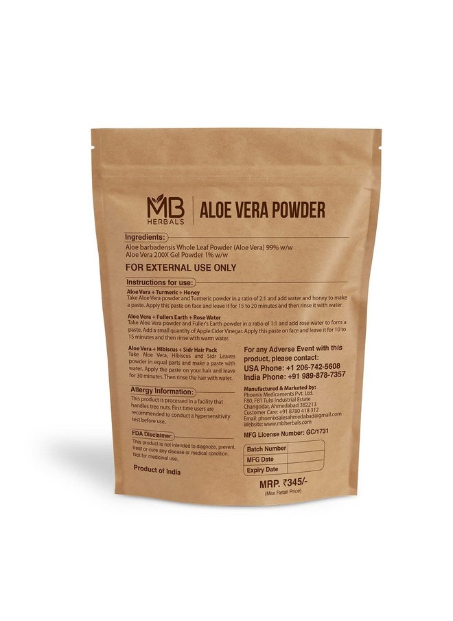 MB Herbals Aloe Vera Powder 8 oz (227 Gram / 0.5 lb ) | Aloe barbadensis Powder | Natural Skin Moisturizer | Promotes Hair Growth | For External Use Only