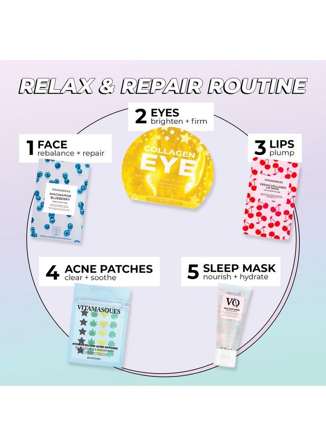 Vitamasques Lip Mask, 3-Pack - Cherry Vegan Collagen Lip Mask Sheets, Repair for Dry & Chapped Lips - Nourishing & Hydrating - Wild Cherries & Hyaluronic Acid - Vegan & Cruelty-Free