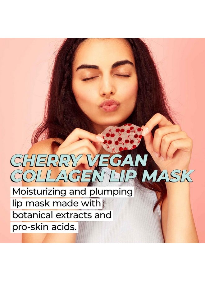 Vitamasques Lip Mask, 3-Pack - Cherry Vegan Collagen Lip Mask Sheets, Repair for Dry & Chapped Lips - Nourishing & Hydrating - Wild Cherries & Hyaluronic Acid - Vegan & Cruelty-Free
