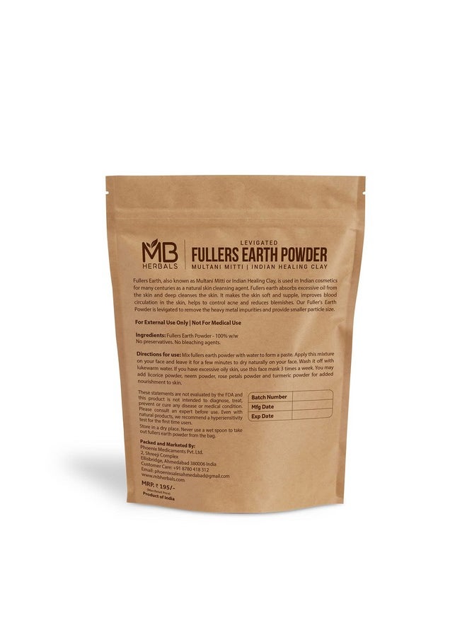 MB Herbals 100% Pure Fullers Earth Powder 100g | 3.5oz | Multani Mitti Facial Clay Bentonite Indian Healing Clay | No Preservatives | No Bleaching Agents | No Added Fragrance| Fuller's Earth