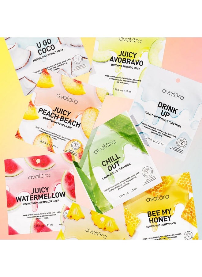 Avatara 10-Pack Sheet Mask Set, Facial Mask Variety, Face Mask Skincare with Natural Extracts, Hydrating Face Mask Skin Care Set, Made with Tencel Fibers, All Skin Types, Teen Skincare, 10 Pack